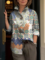 Women's Artistic Floral Print Metal-button Shirt