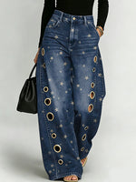 Retro Star Decorative Pattern Women's Casual Denim Pants