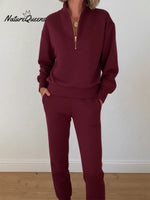 Casual Travel Stand-collar Zip-up Sweatshirt And Pants Two-piece Set