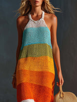 Women's Gradient Color Block Art Casual Stylish Sleeveless Knitted Dress