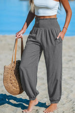 Women's Solid-color Casual Tapered Pants With Elastic Waist