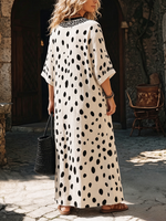 Breathable Cozy Polka-dot Cotton-linen Boho Dress