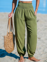 Women's Solid-color Casual Tapered Pants With Elastic Waist