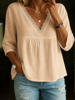 Women's 3/4-sleeve V-neck Lace Trim Top