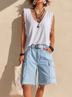 Women's High-waisted Loose-fit Wide-leg Denim Shorts