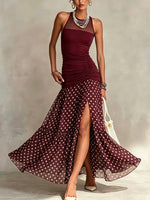 Sheer Polka-dot Chiffon Sleeveless Maxi Dress