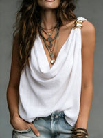 Women's Wrinkles Cozy Minimalist Solid-color V-neck 100% Cotton Vest