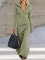 Women's Casual Loose Cozy Trendy Zip Art Cotton Long Dress