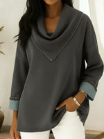 Retro Style Triangular Collar Loose-fitting Denim Cotton Top