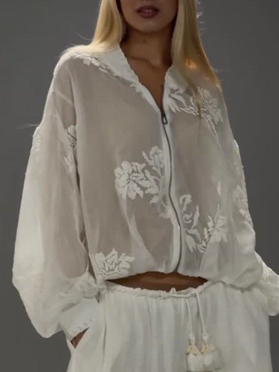 Loose-fit Casual Sheer Zip Jacket