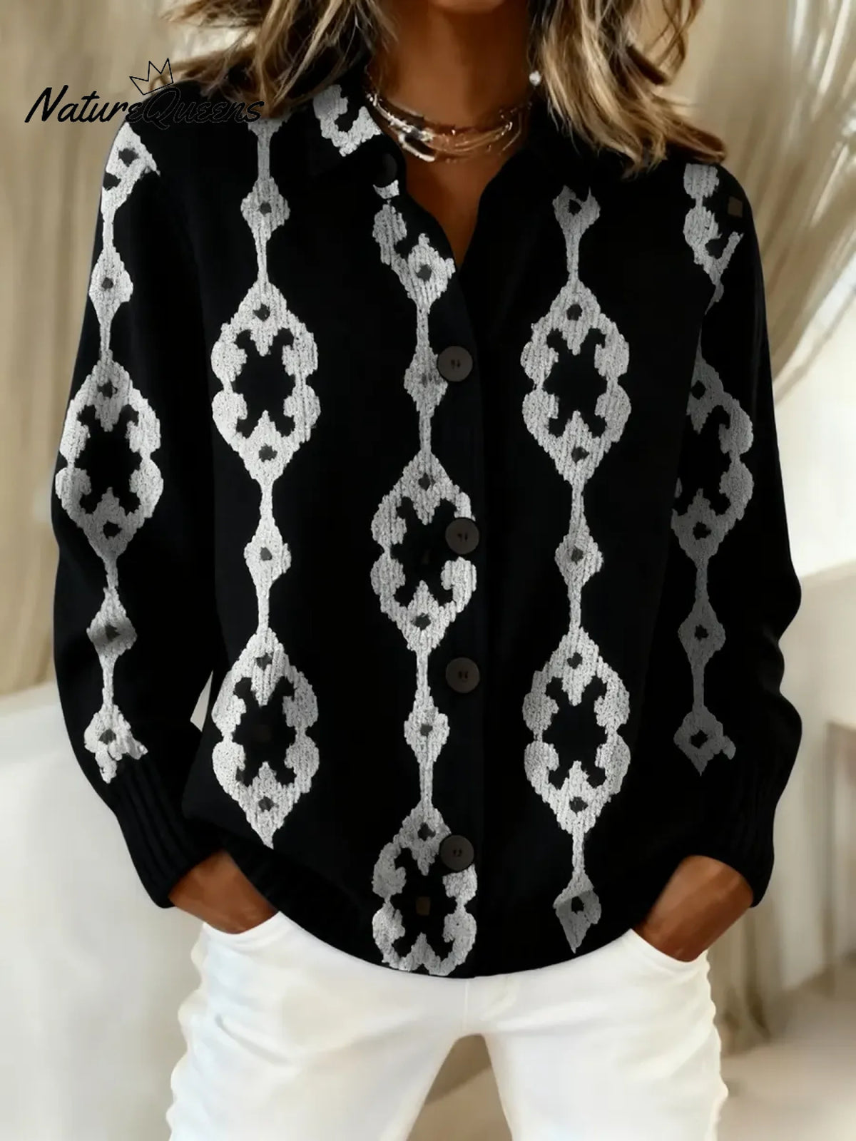 Women's Vintage Abstract Geometry Art Print Casual Sweater