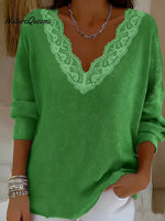 Retro Lace-trimmed V-neck Sweater Top