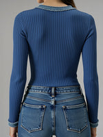 Casual Patchwork Denim Webbing Knit Top