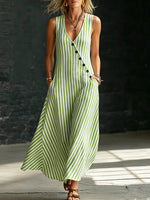Cozy Classic Striped Button-front Cotton-linen Dress