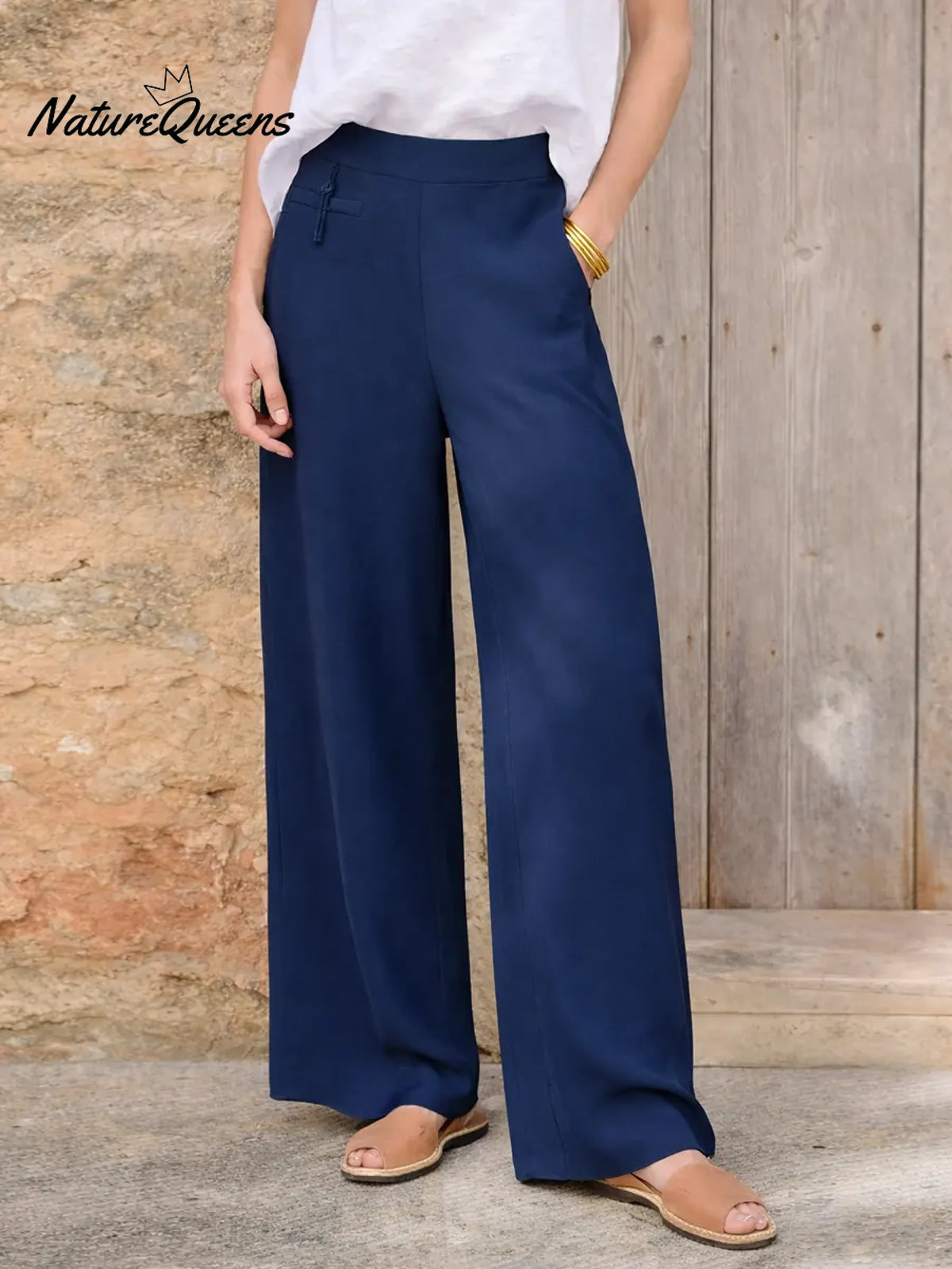 Women's Solid Color High-waisted Casual Loose Cotton And Linen Wide-leg Pants