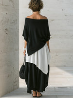 Loose-fit Casual Linen And Cotton Top And Skirt Two-piece Set