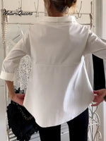 Women's Solid Color Stand Collar Long-sleeved Casual Loose Cotton Shirt