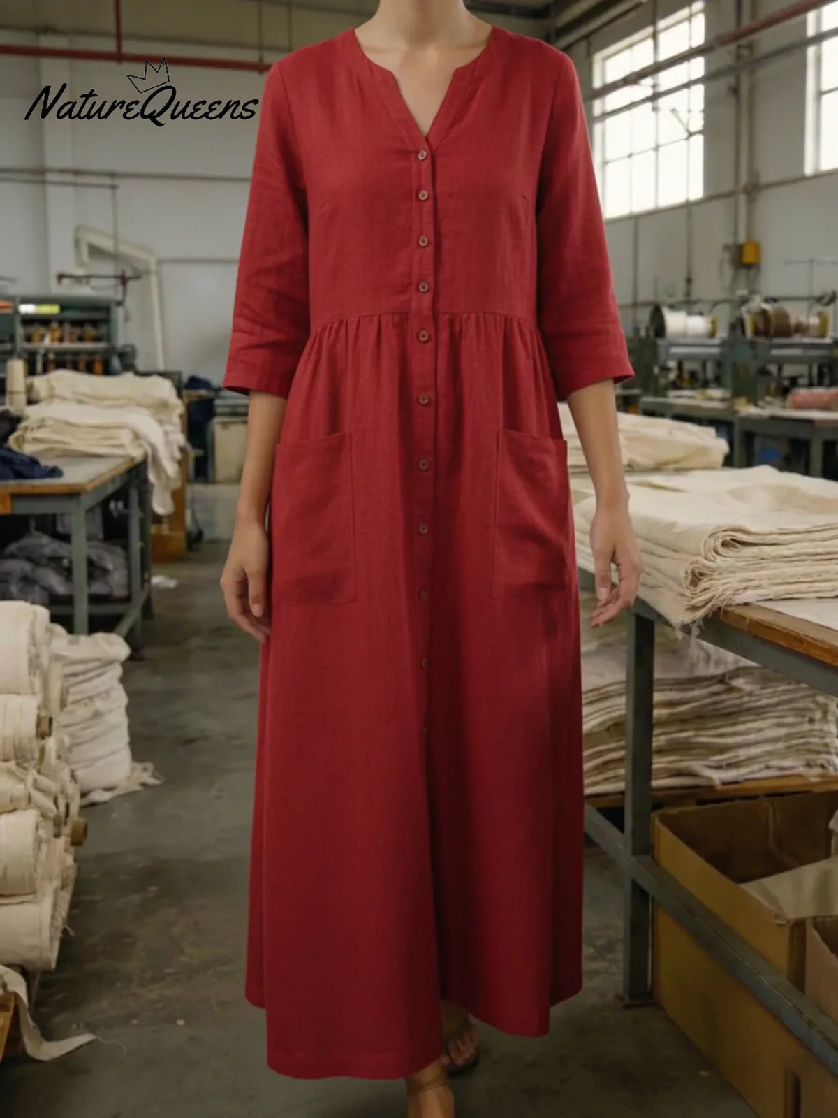 Women's Casual Solid Color Pocket Shirt Dress