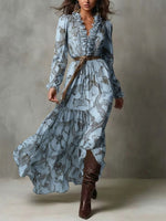 Stylish Snake-print Ruffle-collar Dress