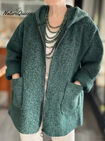 Women's Boucle Wool Blend Zip-up Hooded Jacket