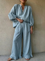 Women's Linen Ruffle Wide-leg Pants Suit