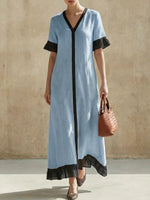 Women's Solid Color Striped Art Casual Stylish Cotton Organza Patchwork Dress