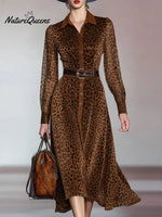 Women's Elegant Leopard Print Shirt Dress