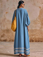 Artistic Line Color Block Loose Lantern Sleeve Maxi Dress