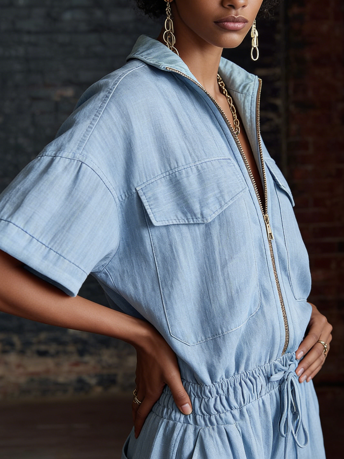 Drawstring Waist Jumpsuit - Comfortable For Everyday Wear