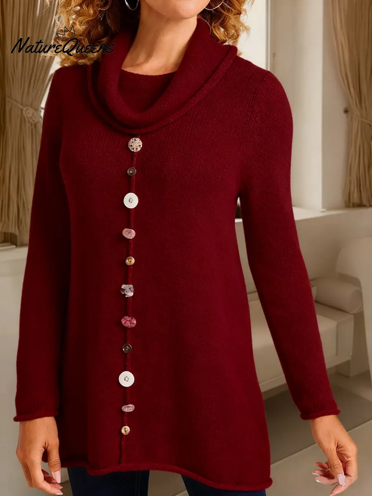 Women's Solid Color Swing Neck Long Sleeve Casual Loose Knit Top