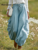 Women's Solid Color High-waisted Drawstring Casual Loose Cotton Wide-leg Pants