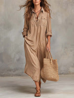 Women's Casual Long-sleeved 100% Cotton Dress