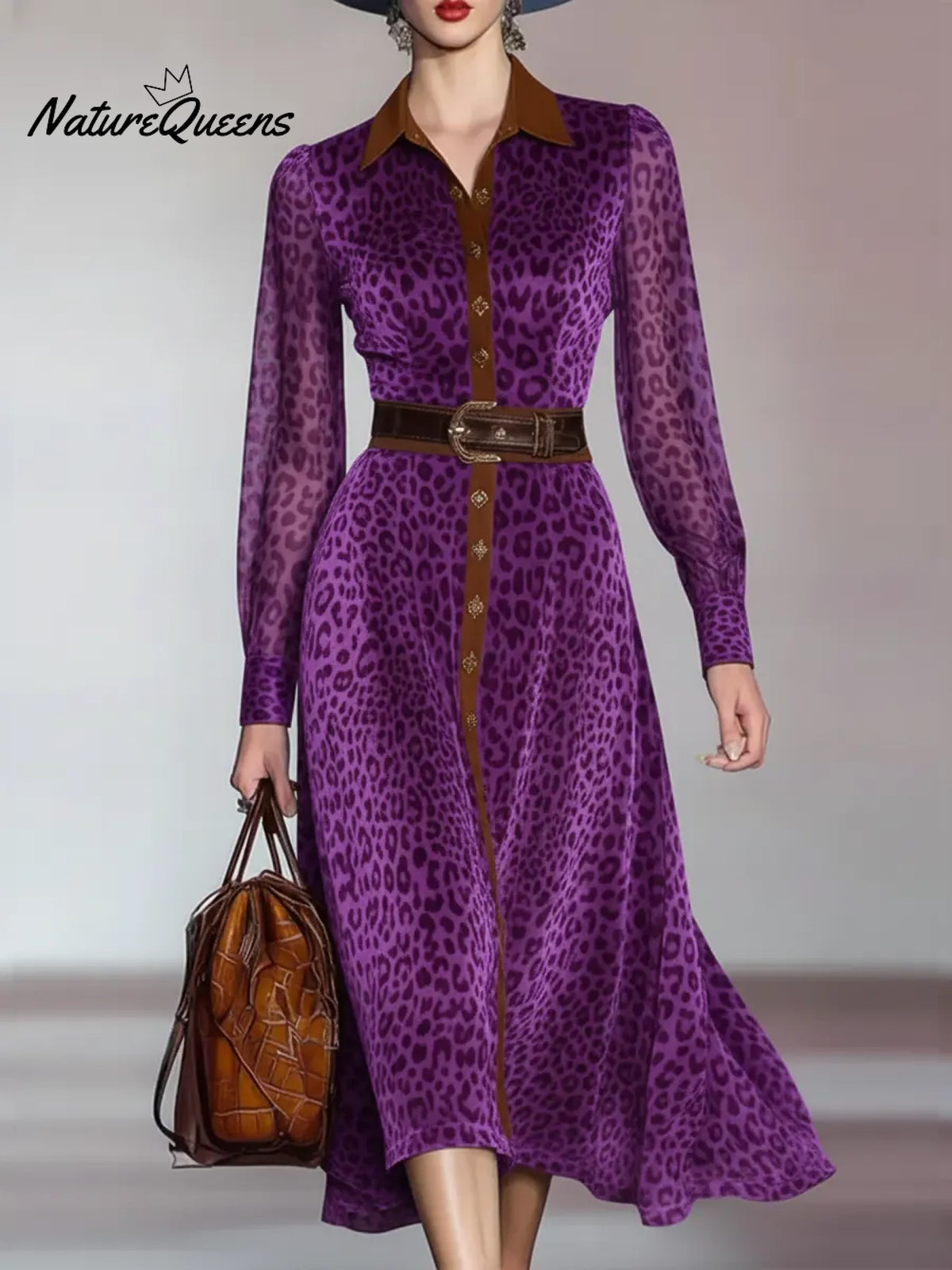 Women's Elegant Leopard Print Shirt Dress