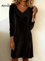 Women's velvet draped neck dress