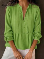Women's Solid Color Cotton And Linen Pleated Top