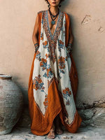 Women's Casual Loose Cotton-linen Dress — V-neck Sleeveless With Placement Print