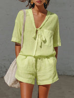 Minimalist Tie-neck Linen Cotton Two-piece Set