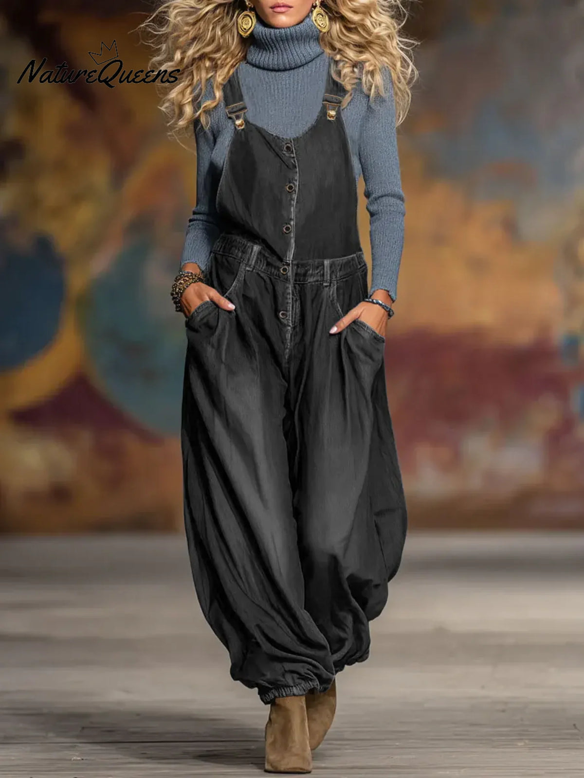 Women's Solid Color Sleeveless Casual Loose Cotton Overalls Wide-leg Pants