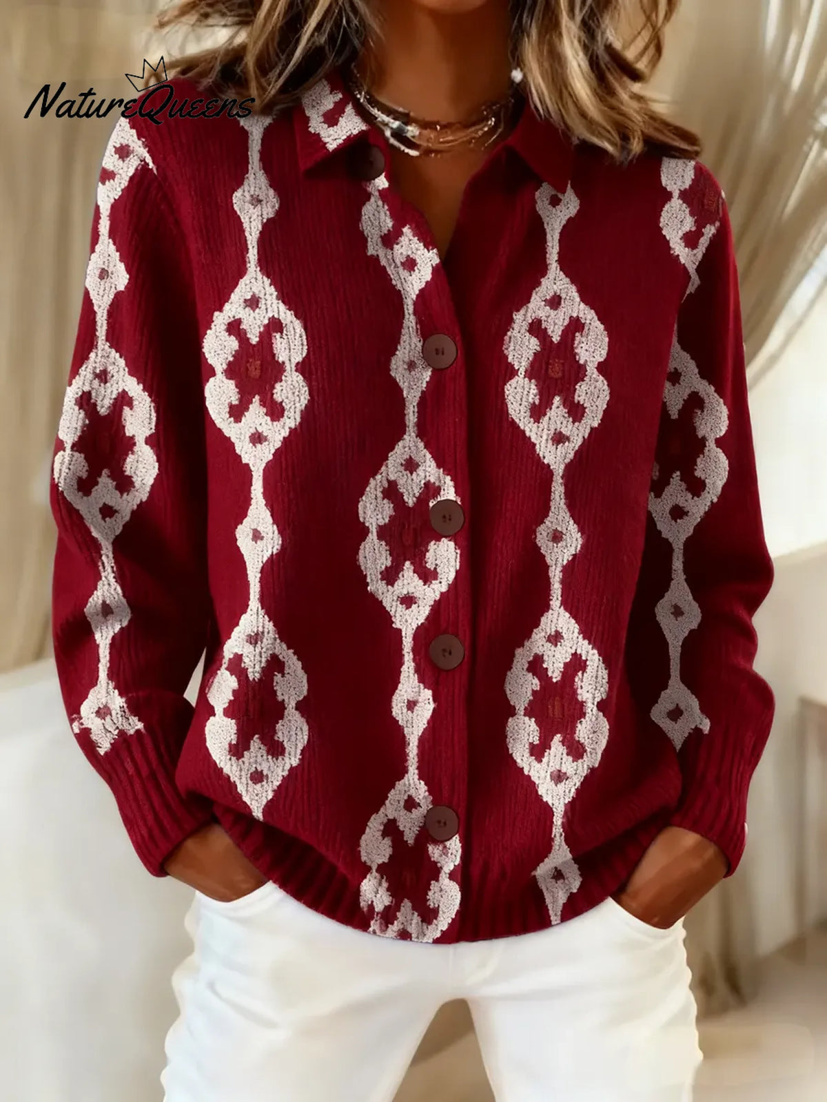 Women's Vintage Abstract Geometry Art Print Casual Sweater