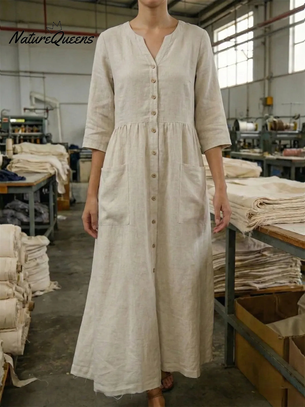 Women's Casual Solid Color Pocket Shirt Dress