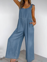Casual Lace-up Loose Denim Jumpsuit