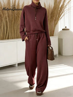 Women's Solid Color High-waisted Drawstring Wide-leg Casual Pants