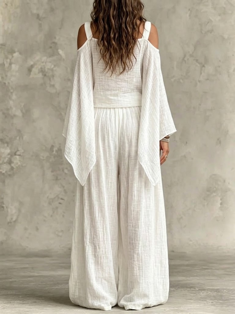 Women's Bohemian Batwing Sleeve Cotton Linen Set