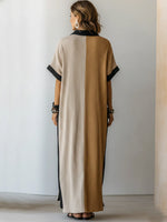 Loose And Comfortable Color-block Linen And Cotton Shirt Dress