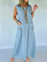 Women's Cozy Linen And Cotton Sleeveless Dress
