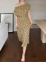 Women's Polka Dot Print Round-neck Short-sleeve Slim-fit Dress