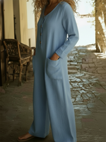 Cozy Round-neck Button-up Linen Jumpsuit