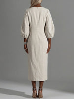 Casual Linen And Cotton Dress With Chain And Rhinestone Embellishments On The Hem