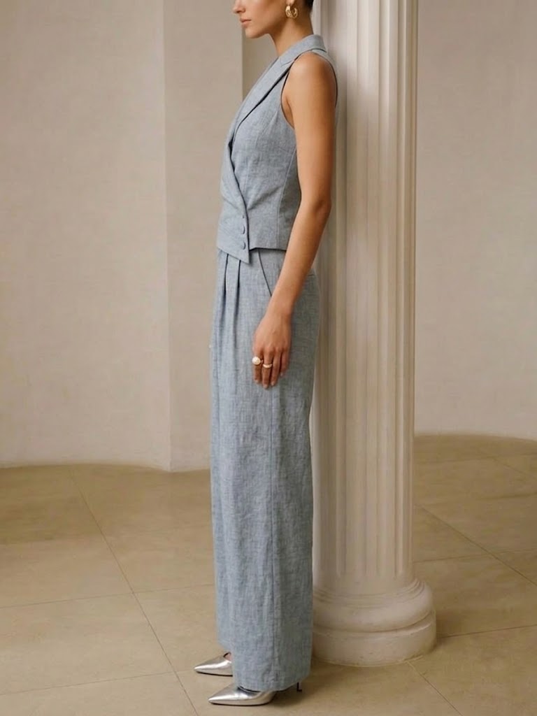 Women's Simple High-end Irregular Cut Commuter Style Cotton And Linen Suit