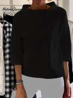 Women's Solid Color Stand Collar Long-sleeved Casual Loose Cotton Shirt